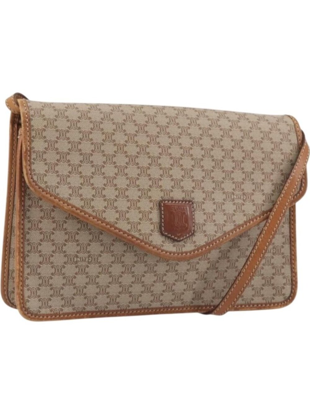 CELINE Macadam Canvas Shoulder Bag PVC Beige Gold